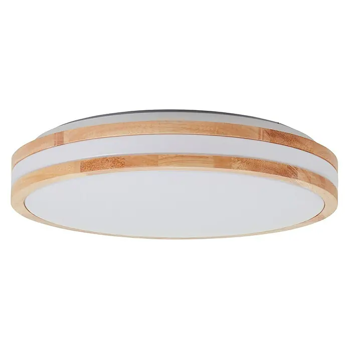 Brilliant LED-Deckenleuchte rund Laskos - 22 W, Ø x H: 38 x 9 cm, Weiß, Warmweiß - Eine moderne Deckenleuchte mit Holzrahmen und weißem Diffusor für eine helle und gleichmäßige Ausleuchtung.