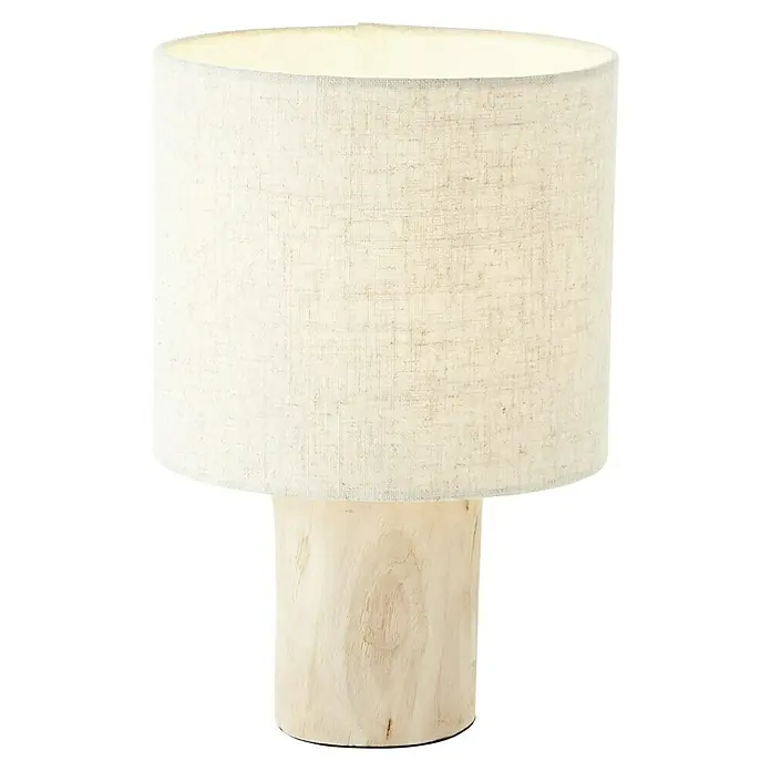 Brilliant Pia Tischleuchte - 40 W, Holz, E27 - Tischleuchte mit einem Lampenschirm aus Leinen und einem Sockel aus hellem Holz für eine warme und einladende Atmosphäre.