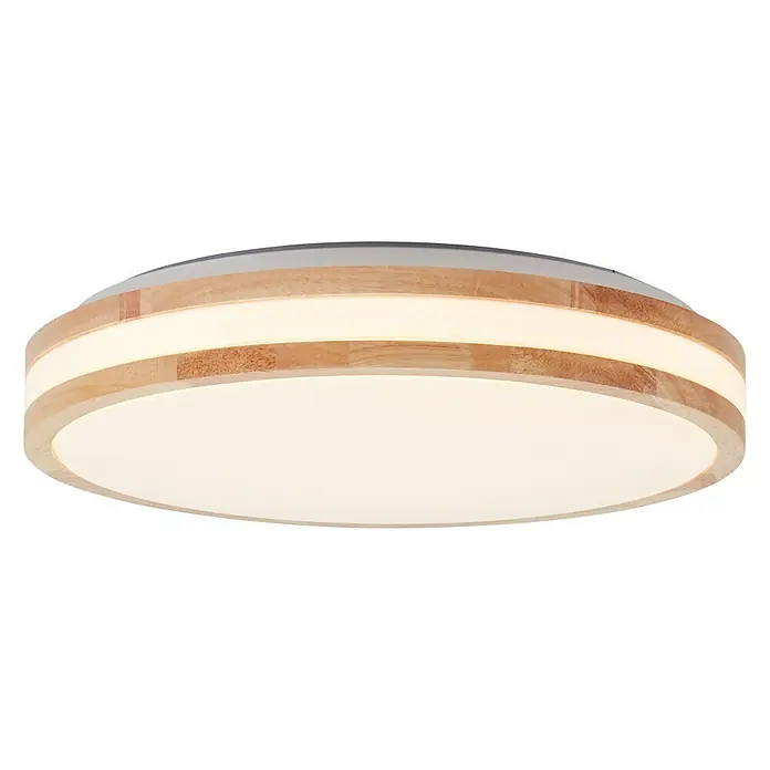 Brilliant LED-Deckenleuchte rund Laskos - 22 W, Ø x H: 38 x 9 cm, Weiß, Warmweiß - Moderne Deckenleuchte mit Holzrahmen und integriertem LED-Licht. Sorgt für eine angenehme und gleichmäßige Ausleuchtung im Raum.