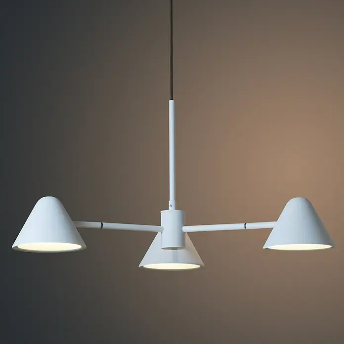 Lucide Devon LED-Pendelleuchte - Höhe: 65 cm, Weiß - Moderne weiße Pendelleuchte mit drei konischen Lampenschirmen, die ein helles und einladendes Licht spenden, ideal für jeden Raum.