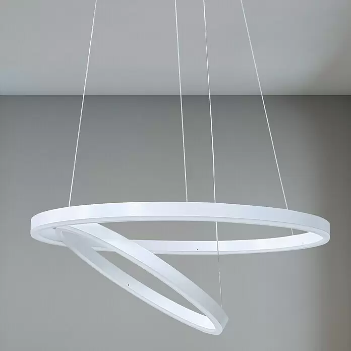 Direct Signs LED-Pendelleuchte Noble - Höhe: 150 cm, Weiß, Durchmesser: 600 mm - Moderne weiße LED-Pendelleuchte mit zwei ineinander verschlungenen Ringen, von der Decke hängend.