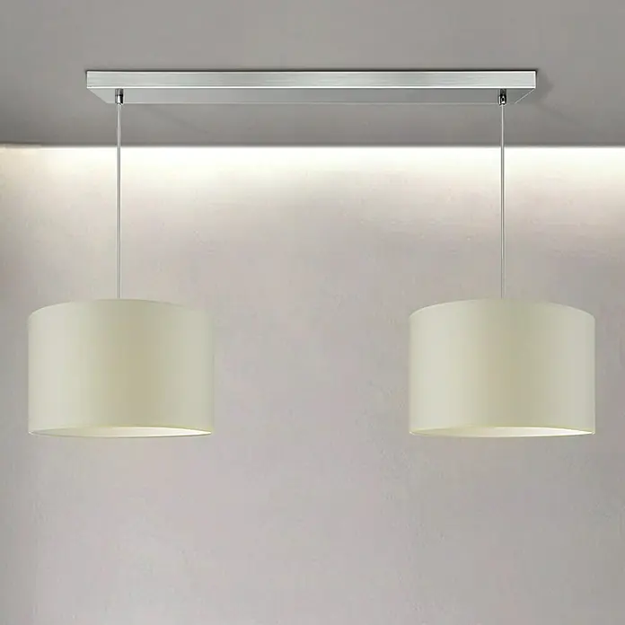 Home Sweet Home Pendelleuchte Beam 2s - L x H: 55 x 99 cm, Chrom matt, Anzahl Leuchtmittel: 2 Stk. - Hängelampe mit zwei zylindrischen Lampenschirmen und einer rechteckigen Aufhängung, die ein warmes, einladendes Licht ausstrahlt.