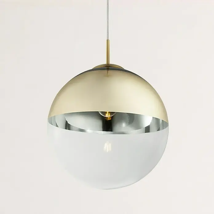 Globo Pendelleuchte Varus - Höhe: 120 cm, Gold, 1 Stk. - Hängelampe mit goldener Oberseite, verspiegelter Mitte und weißem Glasboden. Elegante Leuchte für stilvolle Innenräume.