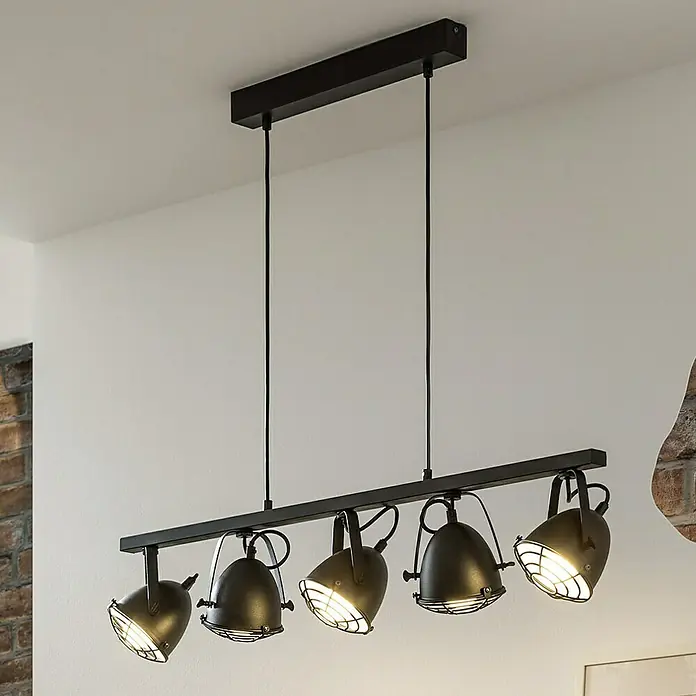 Lavida Pendelleuchte Spot - Höhe: 110 cm, E14 - Moderne Deckenleuchte mit fünf Strahlern in Schwarz. Perfekt für stilvolle Beleuchtung in Wohnräumen und Büros.