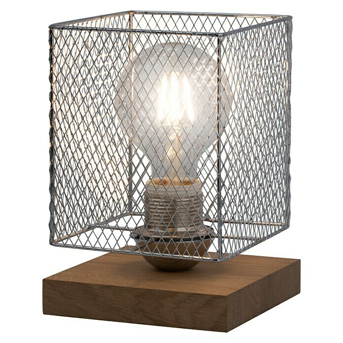 Spotlight Tischleuchte Norman Wood (25 W, L x B x H: 13,5 x 13,5 x 21 cm, Geölte Eiche, Chrom, E27) | BAUHAUS