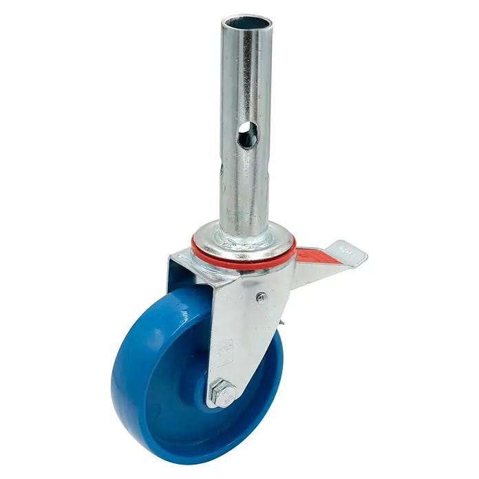 Krause ClimTec Fahrrollensatz - 4 Stk. - Rollenfeststeller mit blauer Rolle und rotem Feststeller für einfache Handhabung und sicheren Stand. Optimal für Werkstatt und Industrie.