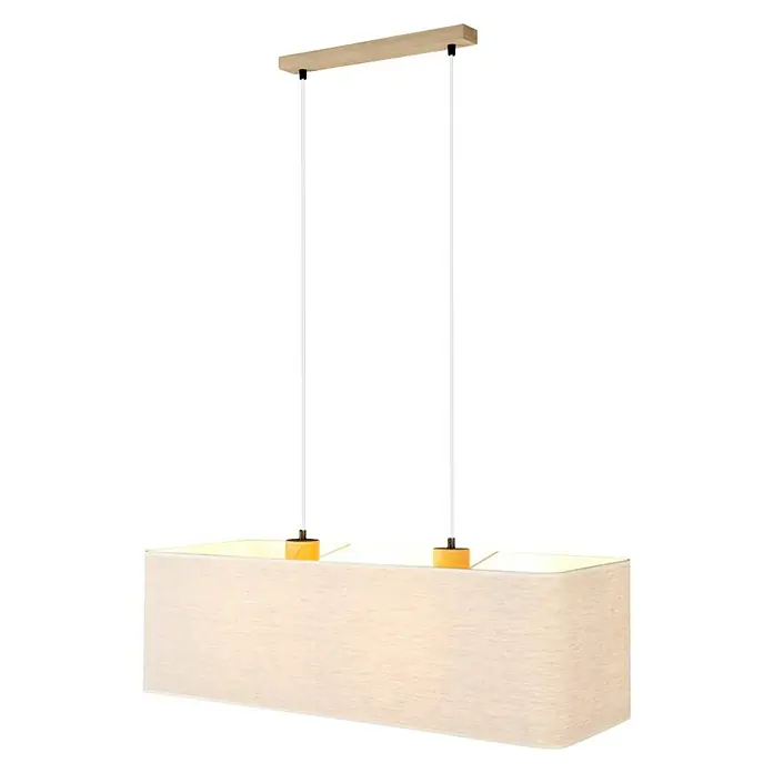 Britop Lighting Boho Pendelleuchte - 40 W, L x B x H: 80 x 30 x 125 cm, Beige, Eiche, E27 - Eine elegante rechteckige Pendelleuchte mit Holzdetails und warmem Licht, die jedem Raum eine stilvolle Note verleiht.