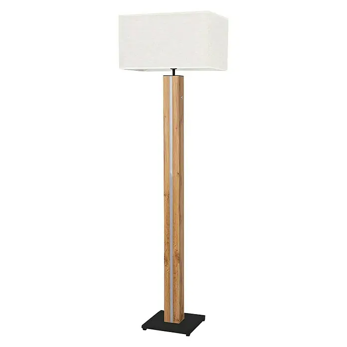 Britop Lighting Flame Stehleuchte - 60 W, Höhe: 155 cm, Eiche, Beige, E27 - Elegante Stehlampe mit Holzfuß und rechteckigem Lampenschirm. Perfekt für modernes Wohnambiente.