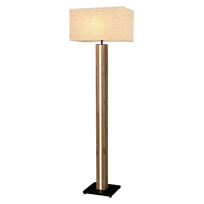 Britop Lighting Flame Stehleuchte - 60 W, Höhe: 155 cm, Eiche, Beige, E27 - Elegante Stehlampe mit rechteckigem Lampenschirm und Holzfuß mit integrierter LED-Beleuchtung für eine stilvolle Atmosphäre.