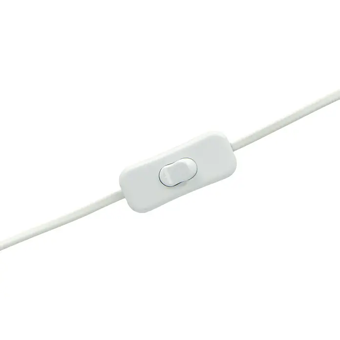 Reality Leuchten Tischleuchte rund Jerry - 40 W, Ø x H: 130 mm x 28,5 cm, Chrom, E14 - Nahaufnahme eines weißen Schnurzwischenschalters an einem weißen Kabel, ein essentielles Element für Lampen und Leuchten.