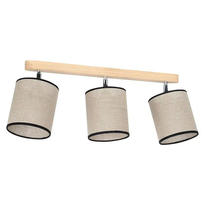 Britop Lighting Linoir Deckenstrahler - 25 W, L x B x H: 67 x 13 x 25 cm, Schwarz, E27, 3 Stk. - Deckenleuchte mit drei Lampenschirmen aus hellem Stoff und Holzdetails, ideal für eine warme Beleuchtung.