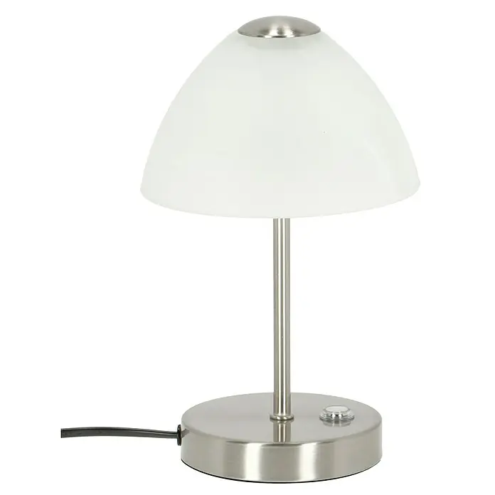 Reality Leuchten LED-Tischleuchte rund Queen - 2 W, Ø x H: 150 mm x 24 cm, Nickel - Elegante Tischleuchte mit halbkugelförmigem, mattweißem Lampenschirm und Metallsockel. Stilvolle Beleuchtung für jeden Raum.