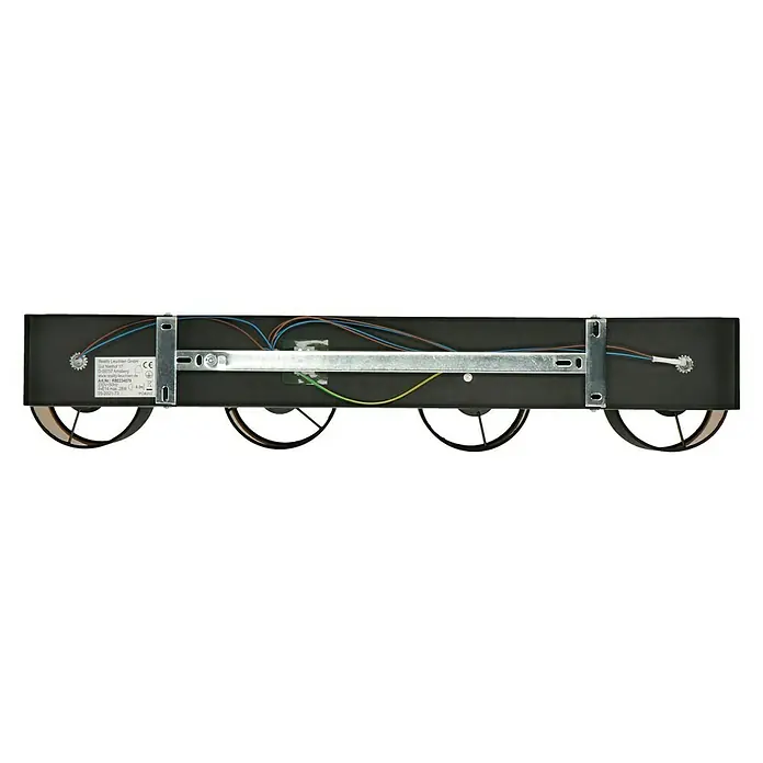 Reality Leuchten Tommy Deckenstrahler - 28 W, Höhe: 19 cm, Schwarz, E14, 4 Stk. - Nahaufnahme einer schwarzen Reality Leuchten Lampe mit Metallelementen und Kabeln im Detail. Ideal für stilvolle Innenräume.