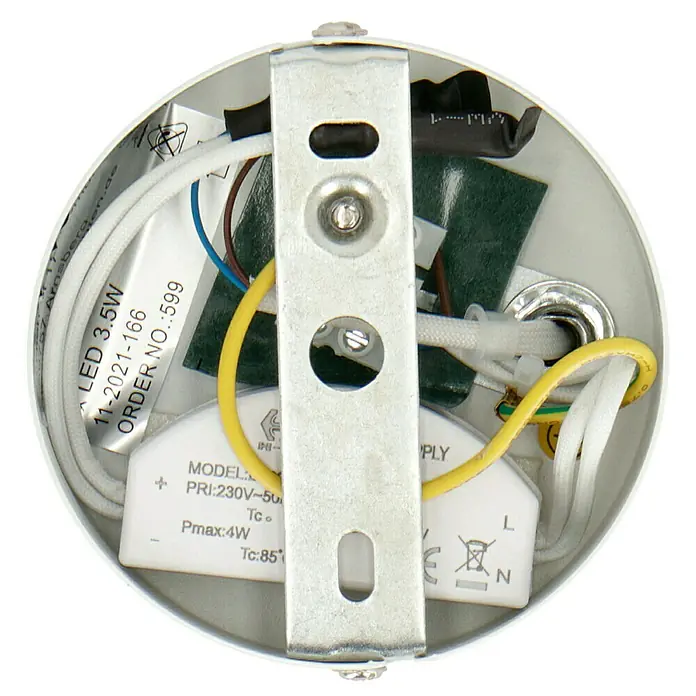 Reality Leuchten LED-Wandstrahler Toulouse - 3 W, L x B x H: 12 x 40 x 15 cm, Weiß, Warmweiß - Innenansicht einer LED-Deckenleuchte mit 3,5 W, inklusive Verkabelung und Transformator. Die Lampe ist für 230V ausgelegt.