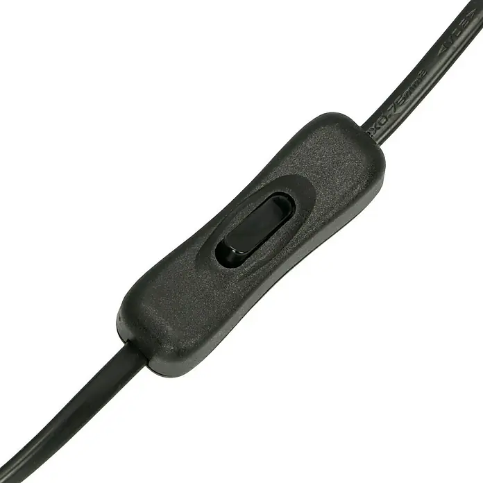 Deko-Tischleuchte - 60 W, E27 - Nahaufnahme eines schwarzen Schnurschalters für eine Lampe, der mittig am Kabel befestigt ist.