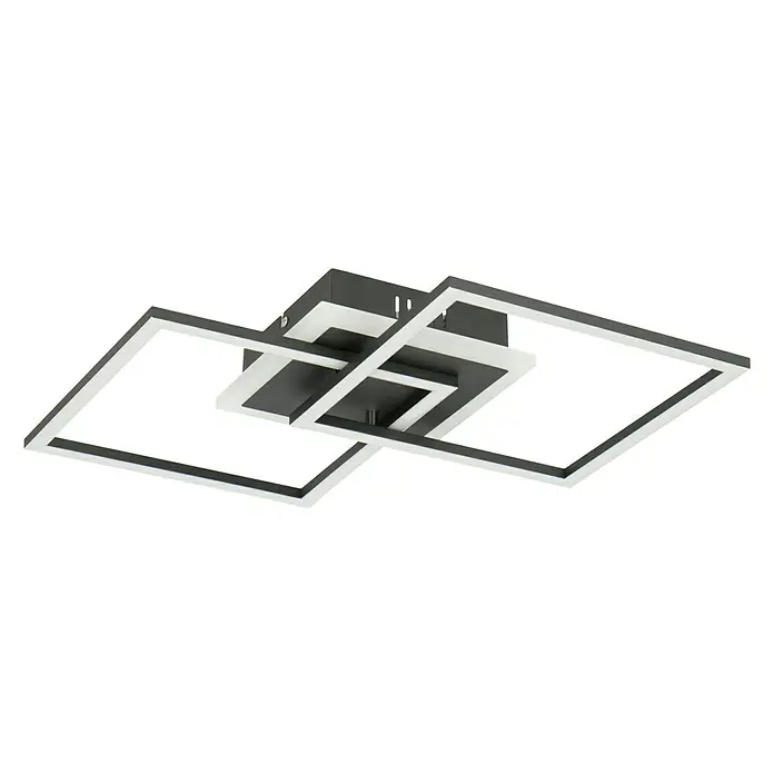 Reality Leuchten LED-Deckenleuchte Salida - 25 W, L x B x H: 35,5 x 57,5 x 7,5 cm, Schwarz, Warmweiß - Moderne LED Deckenleuchte mit verschlungenen Quadraten und warmweißem Licht, die eine stilvolle und helle Beleuchtung bietet.