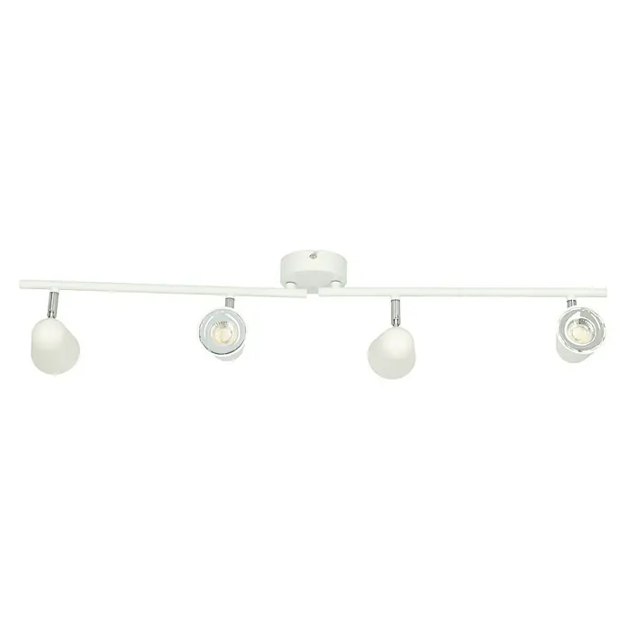 Reality Leuchten LED-Deckenstrahler Toulouse - 3 W, L x B x H: 9 x 78 x 17 cm, Weiß, Warmweiß, Anzahl Leuchtmittel: 4 Stk. - Die weiße Deckenleuchte mit vier Strahlern bietet eine moderne und flexible Beleuchtungslösung für jeden Raum.