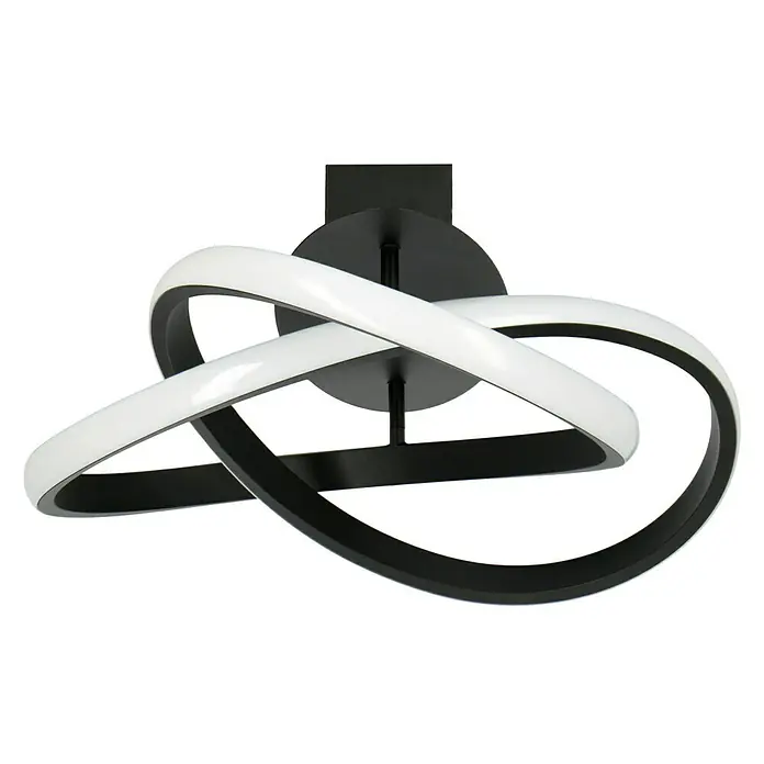 Reality Leuchten Course LED-Deckenleuchte - 18 W, Schwarz, Warmweiß - Moderne Deckenleuchte mit verschlungenen LED-Bändern in Schwarz und Weiß, die ein helles, einladendes Licht spendet.
