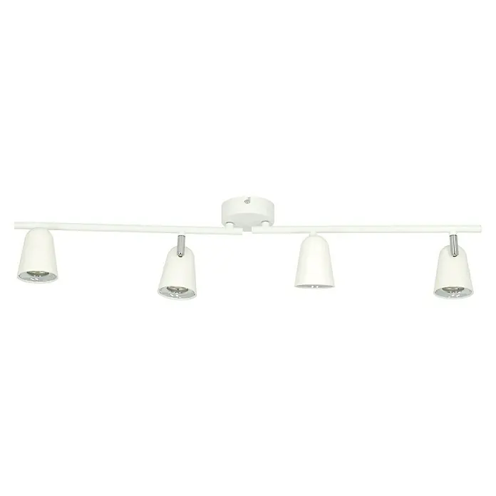 Reality Leuchten LED-Deckenstrahler Toulouse - 3 W, L x B x H: 9 x 78 x 17 cm, Weiß, Warmweiß, Anzahl Leuchtmittel: 4 Stk. - Eine weiße Deckenleuchte mit vier Strahlern, die sich ideal für die Ausleuchtung verschiedener Bereiche eignet.