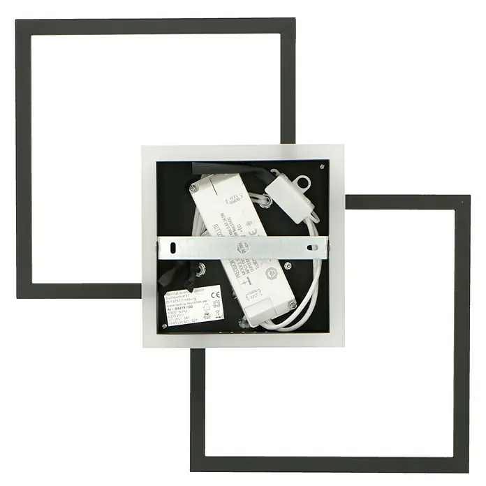 Reality Leuchten LED-Deckenleuchte Salida - 25 W, L x B x H: 35,5 x 57,5 x 7,5 cm, Schwarz, Warmweiß - Nahaufnahme einer modernen quadratischen Deckenleuchte mit schwarzem Rahmen und integrierter LED-Technologie.