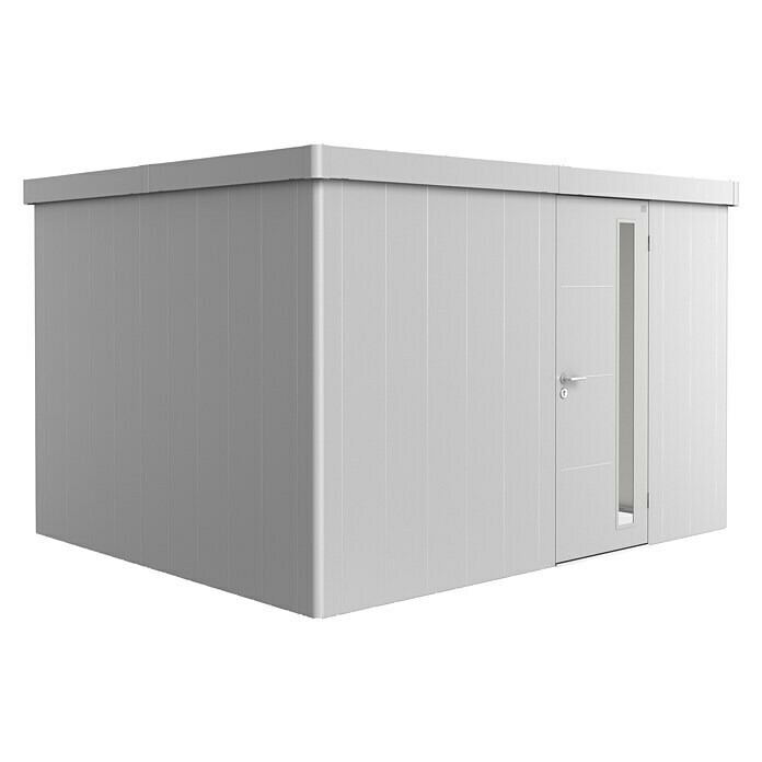 Biohort Neo Gerätehaus 3D (Außenbreite inkl. Dachüberstand: 348 cm, Außentiefe inkl. Dachüberstand: 292 cm, Stahl, Silber-Metallic, Einzeltür) | BAUHAUS