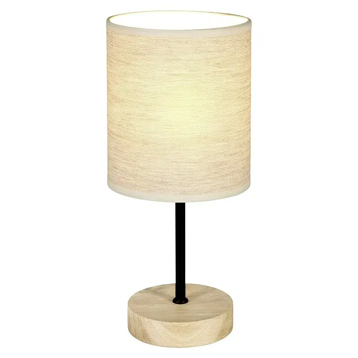 Britop Lighting Boho Tischleuchte - 25 W, L x B x H: 13 x 13 x 29 cm, Schwarz, Beige, E27 - Stimmungsvolle Tischleuchte mit einem cremefarbenen Lampenschirm und einem runden Holzsockel, die jedem Raum Wärme verleiht.