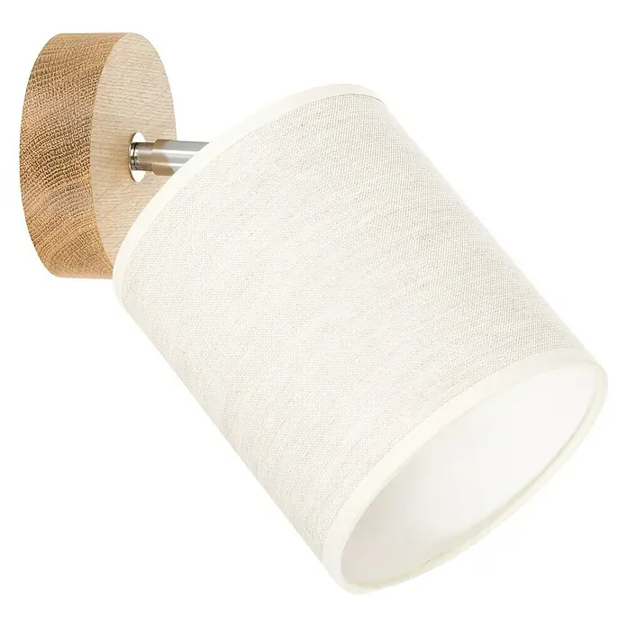 Britop Lighting Boho Wandleuchte - 25 W, L x B x H: 13 x 25 x 20 cm, Eiche, Beige, E27 - Eine moderne Wandleuchte mit einem cremefarbenen Stoffschirm und einem Sockel aus hellem Holz für eine stilvolle Beleuchtung.