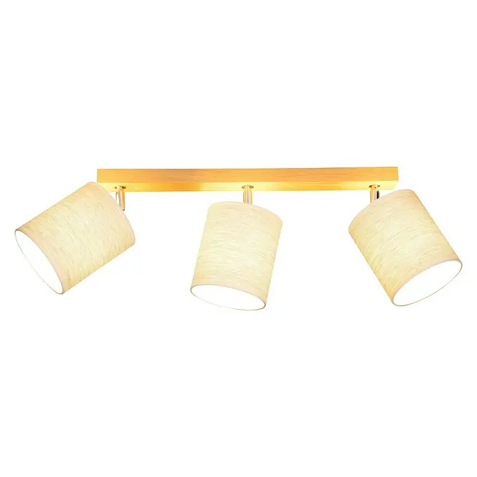 Britop Lighting Boho Deckenstrahler - 25 W, L x B x H: 67 x 13 x 25 cm, Eiche, Beige, E27, 3 Stk. - Moderne Deckenleuchte mit drei verstellbaren Spots und einem Holzsockel für eine stilvolle Beleuchtung in jedem Raum.