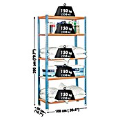 Simonrack Metall-Schwerlastregal Maderclick Plus (L x B x H: 50 x 100 x 200 cm, Traglast: 150 kg/Boden, Anzahl Böden: 5 Stk., Blau/Orange)