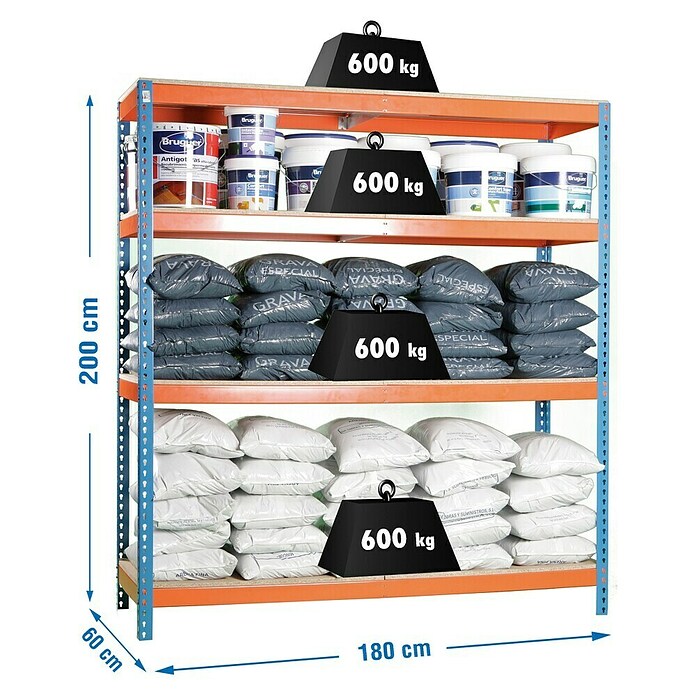 Simonrack Estantería para cargas pesadas 1806-4 (L x An x Al: 60 x 180 x 200 cm, Capacidad de carga: 600 kg/balda, Número de baldas: 4 ud., Inserción)