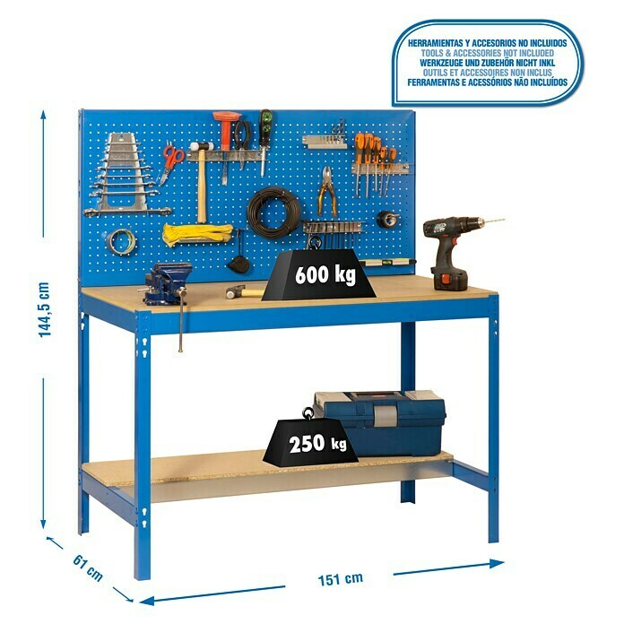 Simonrack Simonwork Banco de trabajo BT2 (L x An x Al: 61 x 151 x 144,5 cm, Azul)