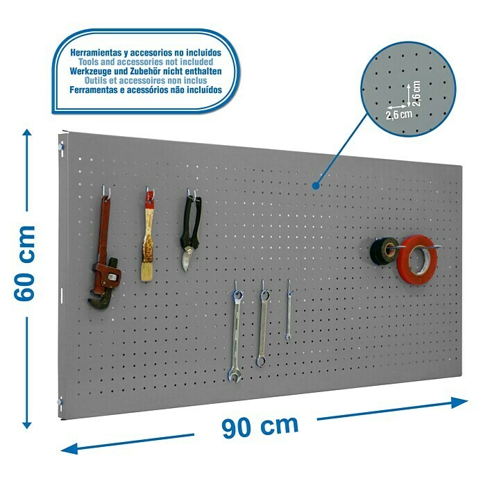 Simonrack Panelclick Panel perforado (L x An: 90 x 60 cm, 1 ud., Gris)