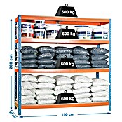 Simonrack Simontaller Metall-Schwerlastregal (L x B x H: 90 x 150 x 200 cm, Traglast: 600 kg/Boden, Anzahl Böden: 4 Stk., Blau/Orange)