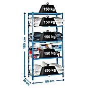 Simonrack Simonclick Metallregal (L x B x H: 30 x 80 x 180 cm, Traglast: 150 kg/Boden, Anzahl Böden: 5 Stk., Blau)