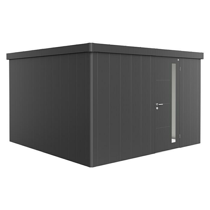 Biohort Neo Gerätehaus 4D (Außenbreite inkl. Dachüberstand: 348 cm, Außentiefe inkl. Dachüberstand: 348 cm, Stahl, Dunkelgrau-Metallic, Einzeltür) | BAUHAUS