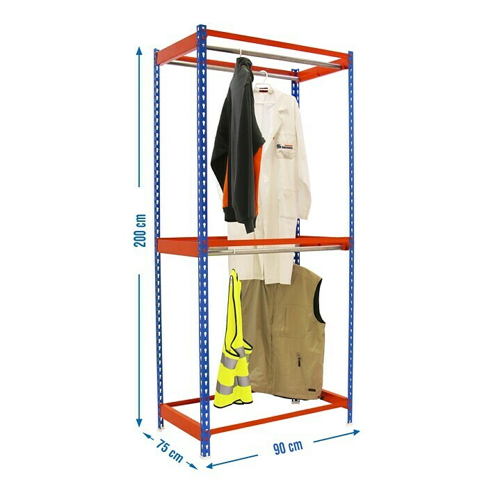 Simonrack Simonclothing Estantería metálica Double 2 (L x An x Al: 75 x 90 x 200 cm, Capacidad de carga: 25 kg/balda, Azul/Naranja)