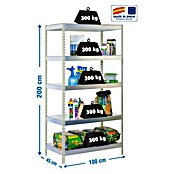 Simonrack Simontaller Metall-Schwerlastregal (L x B x H: 45 x 100 x 200 cm, Traglast: 300 kg/Boden, Anzahl Böden: 5 Stk., Silber)