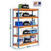 Simonrack Simontaller Metall-Schwerlastregal (L x B x H: 45 x 100 x 200 cm, Traglast: 300 kg/Boden, Anzahl Böden: 5 Stk., Blau/Orange)