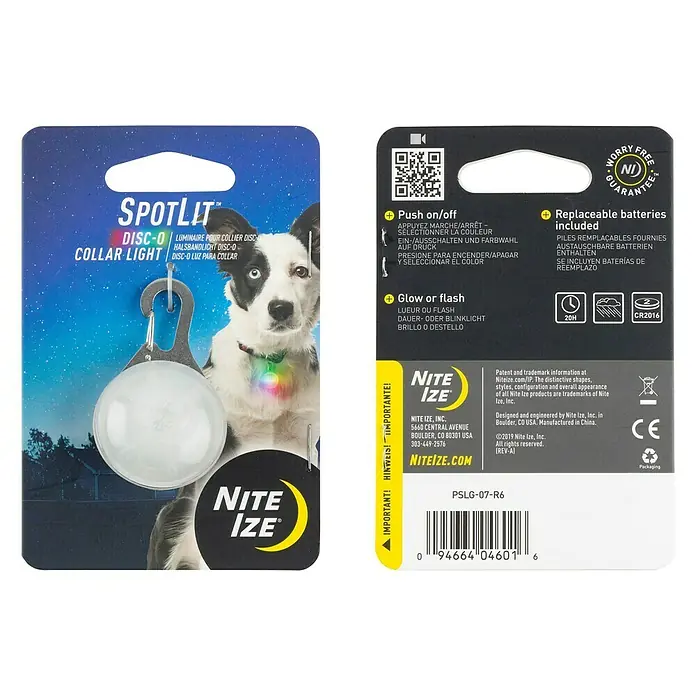 Nite Ize Karabinerleuchte - Mehrfarbig - Die SpotLit DISC-O Halsbandleuchte: Sicherheit und Sichtbarkeit für Ihren Hund bei Nacht. Mit austauschbaren Batterien für langanhaltende Nutzung.