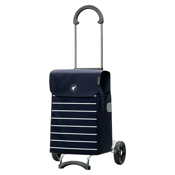 Andersen Scala Einkaufstrolley Lini - L x B x H: 35 x 22 x 48 cm, Traglast: 40 kg, Blau - Einkaufstrolley mit blauem Bezug und weißen Streifen. Der Trolley hat einen verstellbaren Griff und robuste Räder für den einfachen Transport.