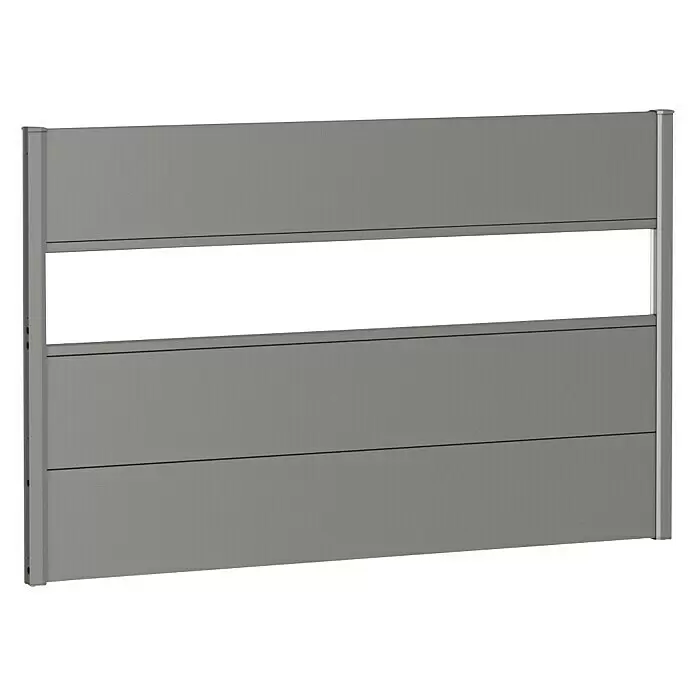 Biohort Sichtschutzelement mit Acrylglas - B x H: 150 x 90 cm, Stahl, Quarzgrau Metallic - Graues modulares Sichtschutzelement mit massiven horizontalen Lamellen und offenem Bereich.