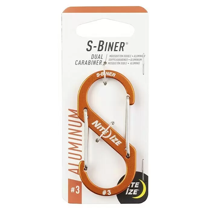 Nite Ize Mosquetón doble S-Biner - 69 x 31 mm - Mosquetón doble Nite Ize S-Biner #3 de aluminio naranja en su embalaje.