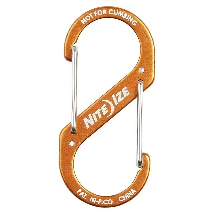 Nite Ize Mosquetón doble S-Biner - 69 x 31 mm - Mosquetón S-Biner Nite Ize naranja con compuertas plateadas, claramente marcado "NOT FOR CLIMBING".