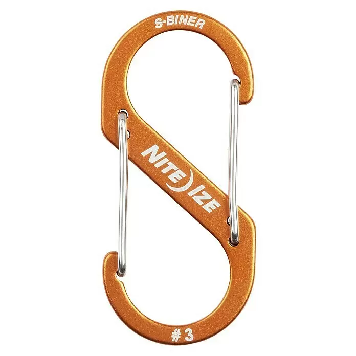 Nite Ize Mosquetón doble S-Biner - 69 x 31 mm - Mosquetón Nite Ize S-Biner #3 naranja con dos cierres de compuerta plateados.