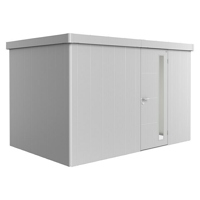 Biohort Neo Gerätehaus 2D (Außenbreite inkl. Dachüberstand: 348 cm, Außentiefe inkl. Dachüberstand: 236 cm, Stahl, Silber-Metallic, Einzeltür) | BAUHAUS