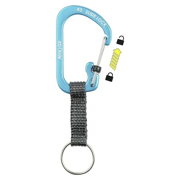 Nite Ize Karabinerhaken Slidelock Key Ring - Blau - Karabiner mit Schlüsselanhänger. Der blaue Karabiner von Nite Ize #3 SlideLock ist ein praktischer Helfer für Schlüssel und mehr.