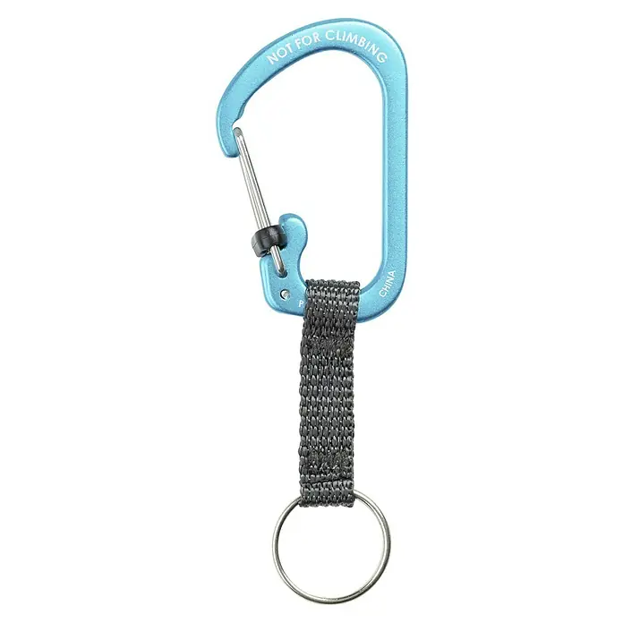Nite Ize Karabinerhaken Slidelock Key Ring - Blau - Blauer Karabiner mit Schlüsselanhänger, der mit einem Textilband befestigt ist. Ideal für den Alltag, aber nicht zum Klettern geeignet.