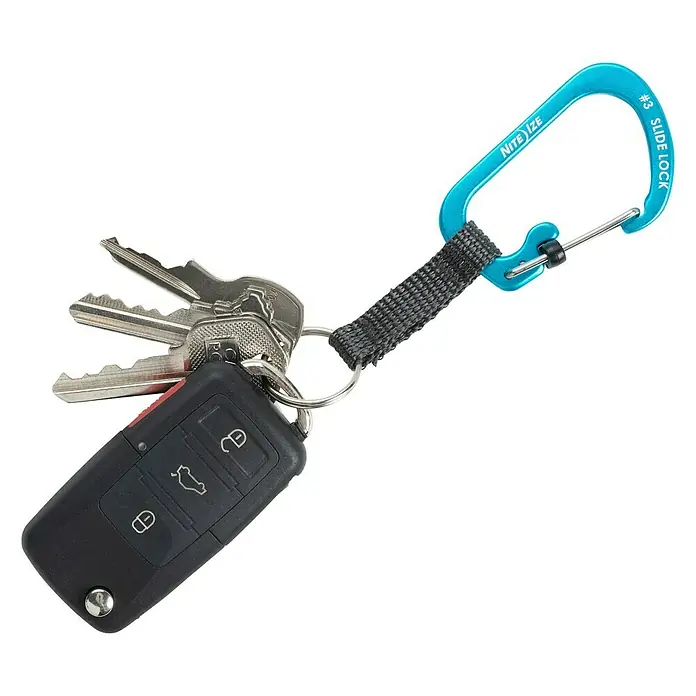 Nite Ize Karabinerhaken Slidelock Key Ring - Blau - Schlüsselanhänger mit Karabinerhaken zum einfachen Befestigen von Schlüsseln und Schlüsselanhängern an Taschen, Gürteln oder Rucksäcken.