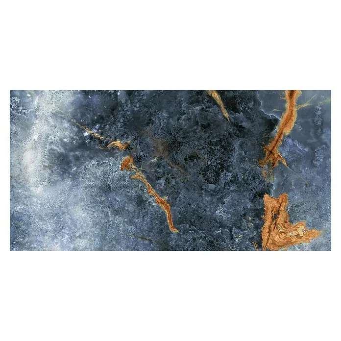 Feinsteinzeugfliese Marmor Marvella - 60 x 120 cm, Anthrazit/Blau, Glänzend - Elegante Marmorplatte in Blau- und Goldtönen. Die edle Marmorstruktur verleiht jedem Raum einen Hauch von Luxus und Exklusivität.