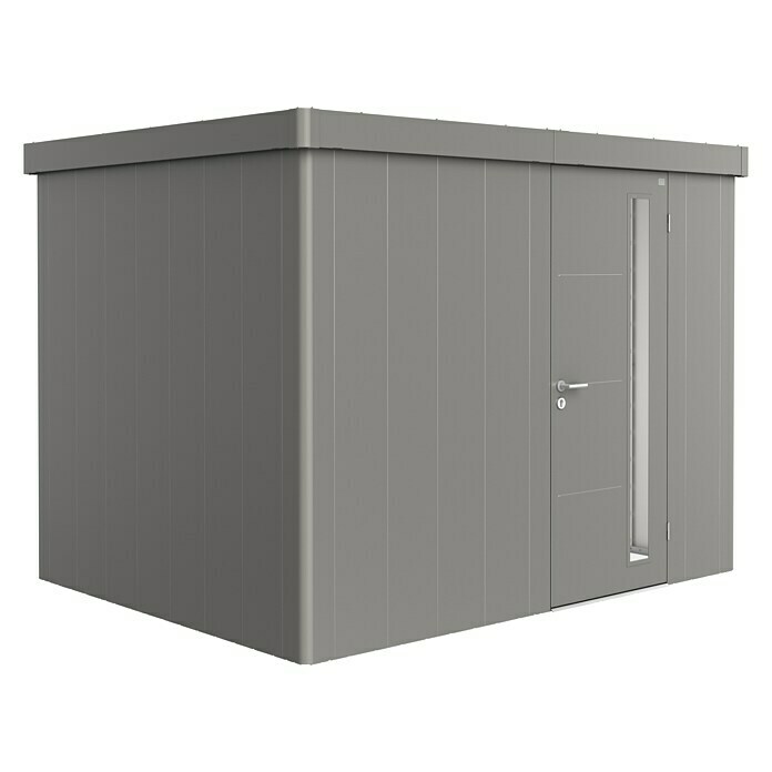 Biohort Neo Gerätehaus 2C (Außenbreite inkl. Dachüberstand: 292 cm, Außentiefe inkl. Dachüberstand: 236 cm, Stahl, Quarzgrau-Metallic, Einzeltür) | BAUHAUS